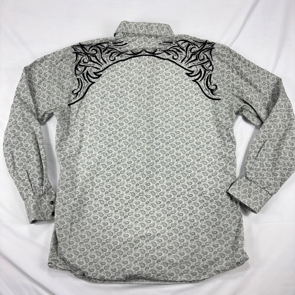 Cowboy Legend Western Shirt Mens XL Gray Paisley Embroidered Snap Button - Picture 5 of 8